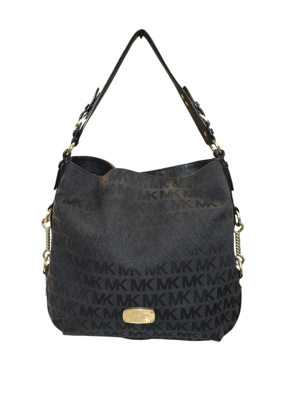 Michael Kors Black MK Logo Hobo with Gold/Brass Accents EUC